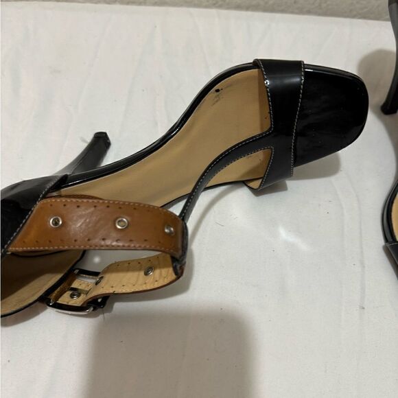 Cole Haan Air London T Strap Sandal Heel Patent Leather Black Open Toe 8.5 - Picture 8 of 13